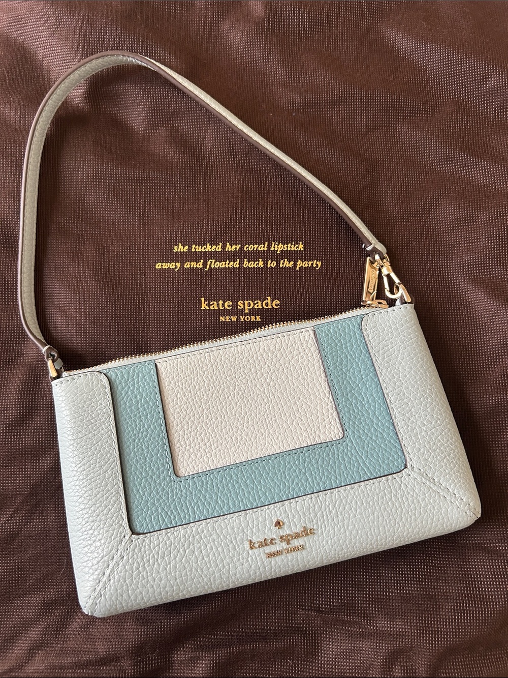 kate spade cream and light blue leather shoulder bag